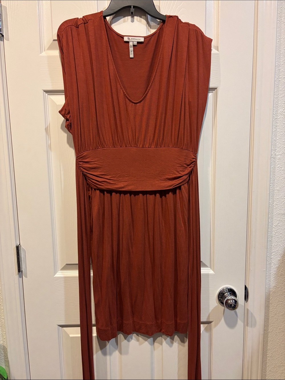 Rust Sleeveless Empire-Waist Dress